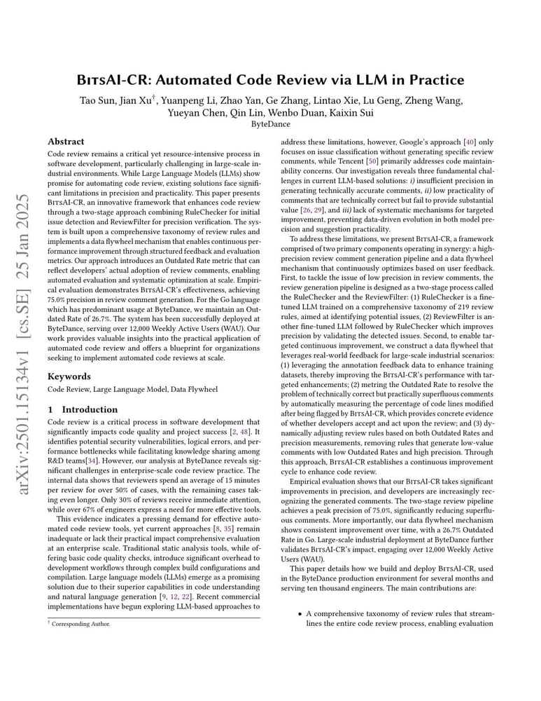 Первая страница whitepaper BitsAI-CR: Automated Code Review via LLM in Practice
