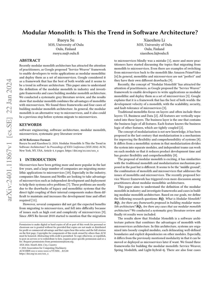 Первая страница whitepaper Modular Monolith: Is This the Trend in Software Architecture?