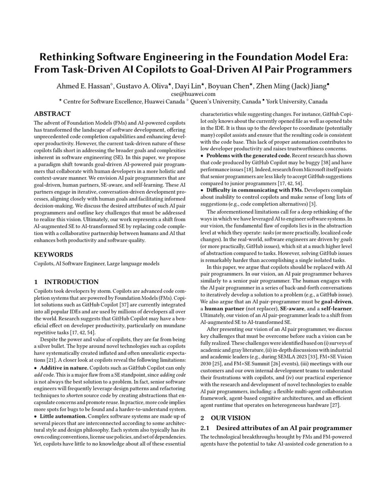 Первая страница whitepaper Rethinking Software Engineering in the Foundation Model Era