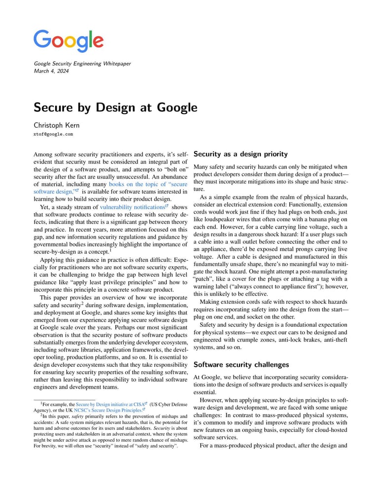 Первая страница whitepaper Secure by Design at Google