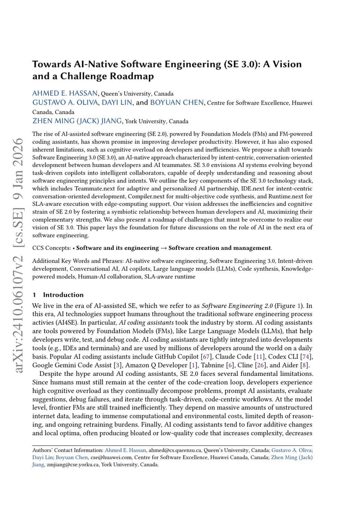 Первая страница whitepaper Towards AI-Native Software Engineering (SE 3.0)